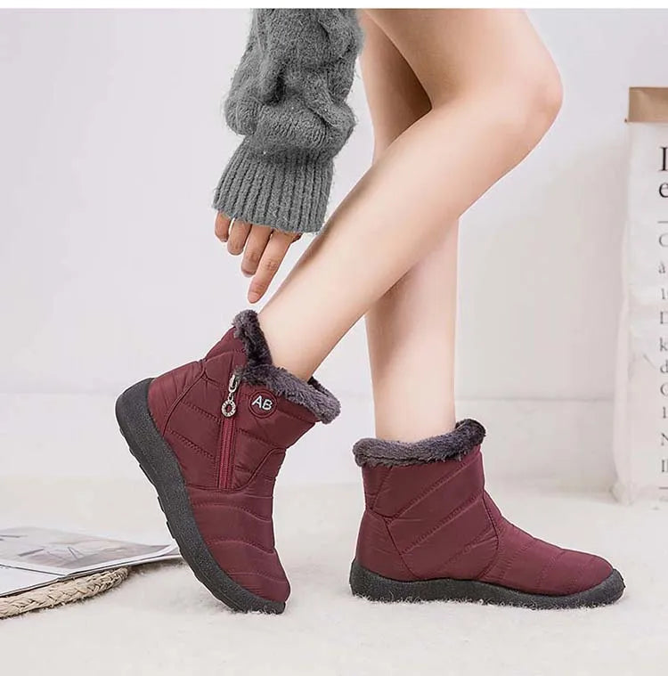 Botas de nieve para mujer, botas cómodas para mujer, zapatos impermeables para mujer, zapatos con cremallera, botas de invierno de piel suave para mujer, botas para mujer