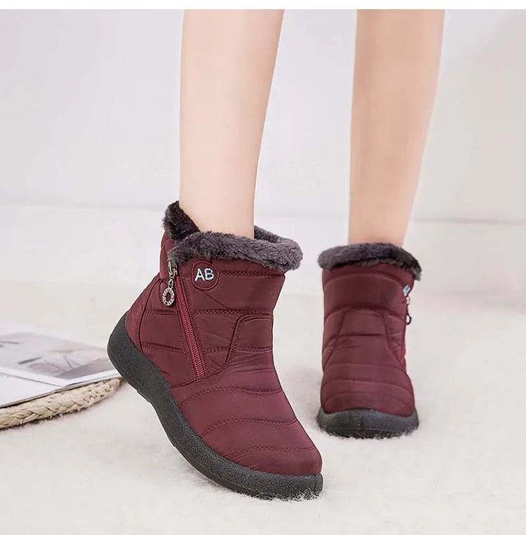 Botas de nieve para mujer, botas cómodas para mujer, zapatos impermeables para mujer, zapatos con cremallera, botas de invierno de piel suave para mujer, botas para mujer