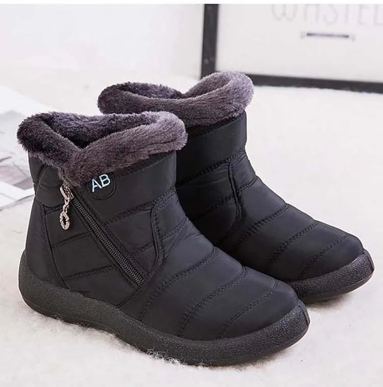 Botas de nieve para mujer, botas cómodas para mujer, zapatos impermeables para mujer, zapatos con cremallera, botas de invierno de piel suave para mujer, botas para mujer
