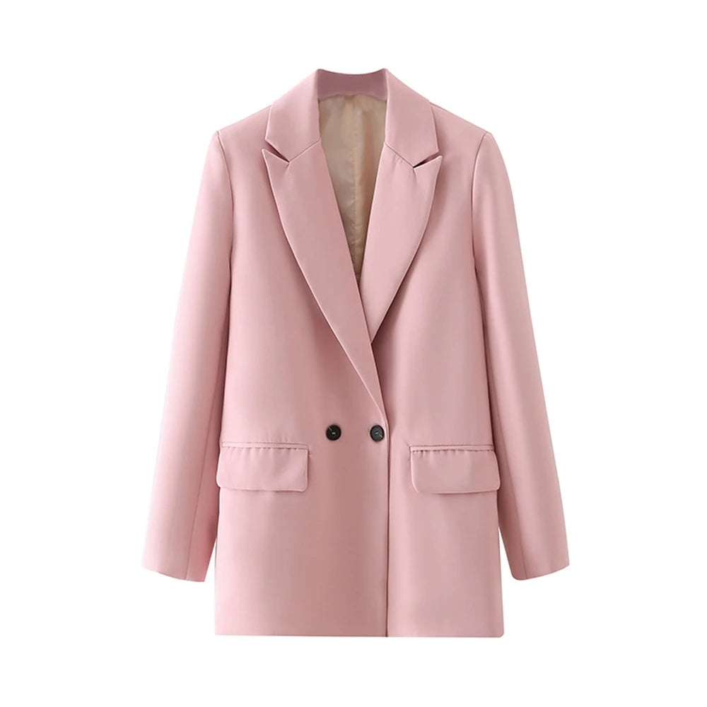 Blazer feminino chique de escritório TRZA, trespassado, vintage, casaco fashion, gola entalhada, manga comprida, agasalho feminino, tops estilosos