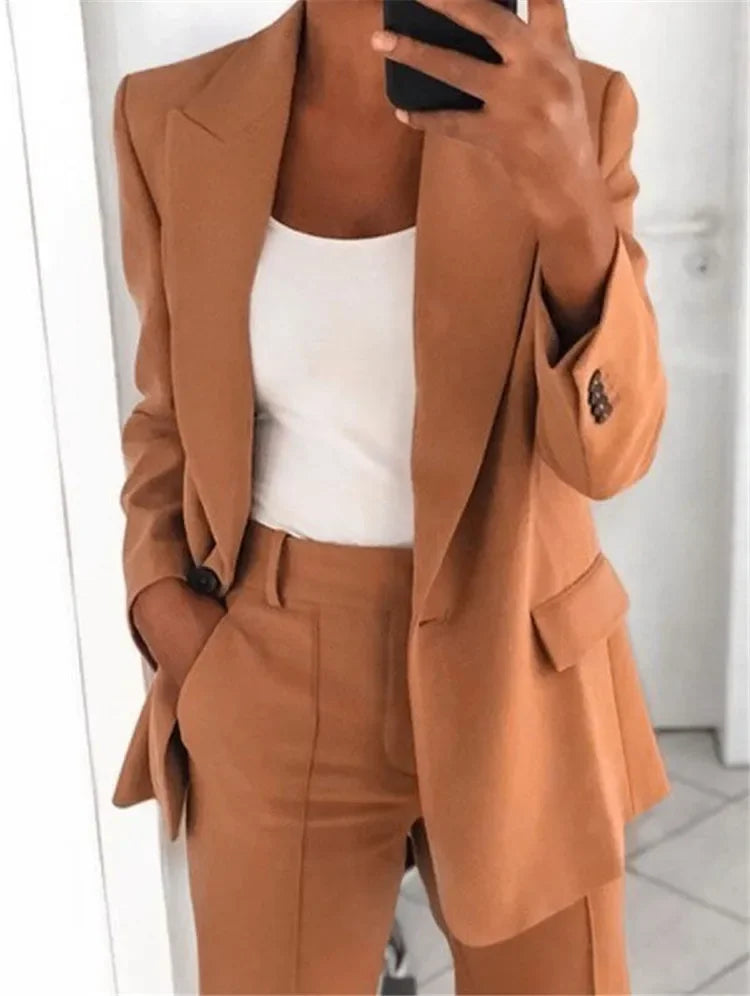 Blazer feminino casual de manga comprida, cor sólida, gola alta, temperamento simples, tamanho grande, 2025 S-5XL