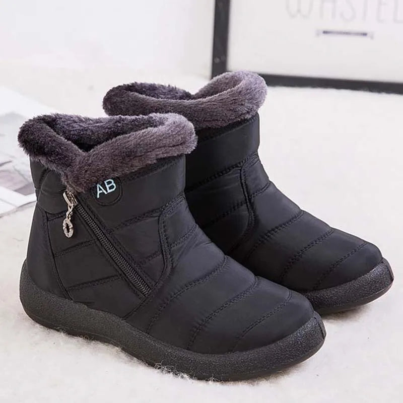 Botas de nieve para mujer, botas cómodas para mujer, zapatos impermeables para mujer, zapatos con cremallera, botas de invierno de piel suave para mujer, botas para mujer