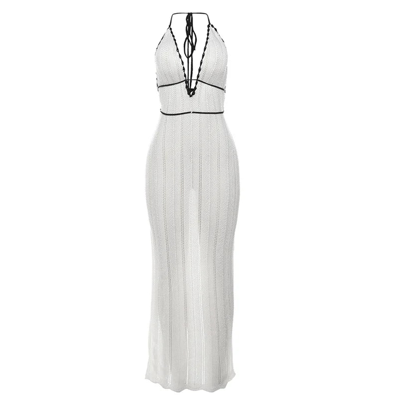 Vestido feminino sexy e elegante estilo havaiano, sem costas, com cadarço, em blocos de cores, sem mangas, moderno, para boate, moda selvagem