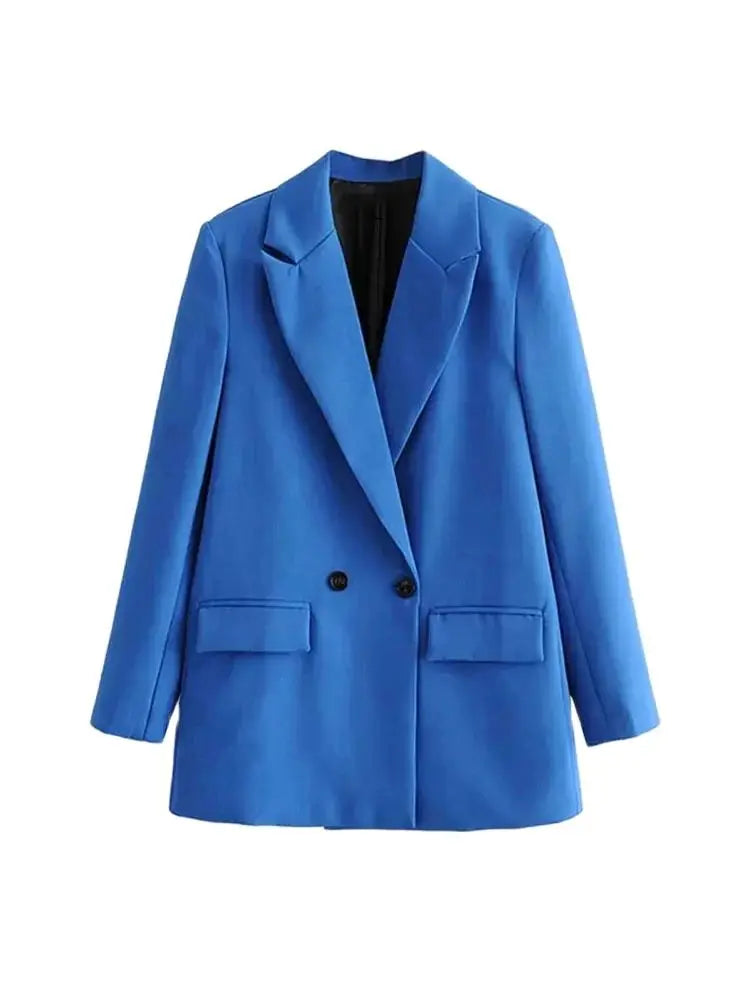 Blazer feminino chique de escritório TRZA, trespassado, vintage, casaco fashion, gola entalhada, manga comprida, agasalho feminino, tops estilosos