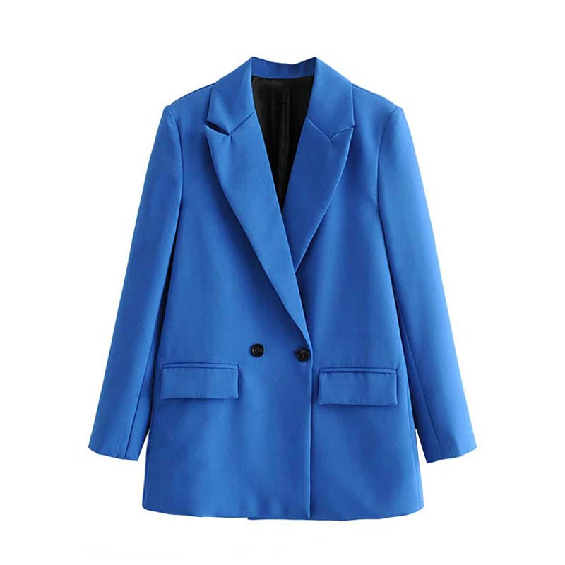 Blazer feminino chique de escritório TRZA, trespassado, vintage, casaco fashion, gola entalhada, manga comprida, agasalho feminino, tops estilosos
