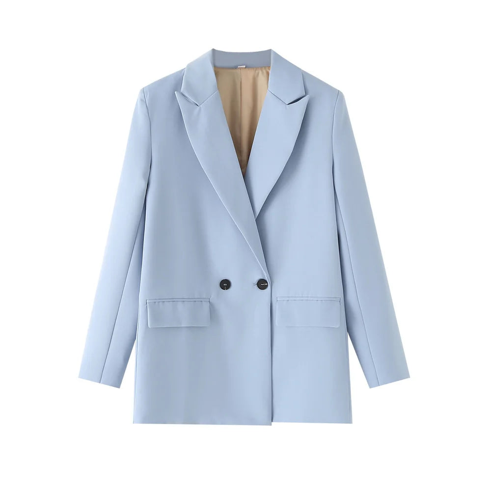 Blazer feminino chique de escritório TRZA, trespassado, vintage, casaco fashion, gola entalhada, manga comprida, agasalho feminino, tops estilosos