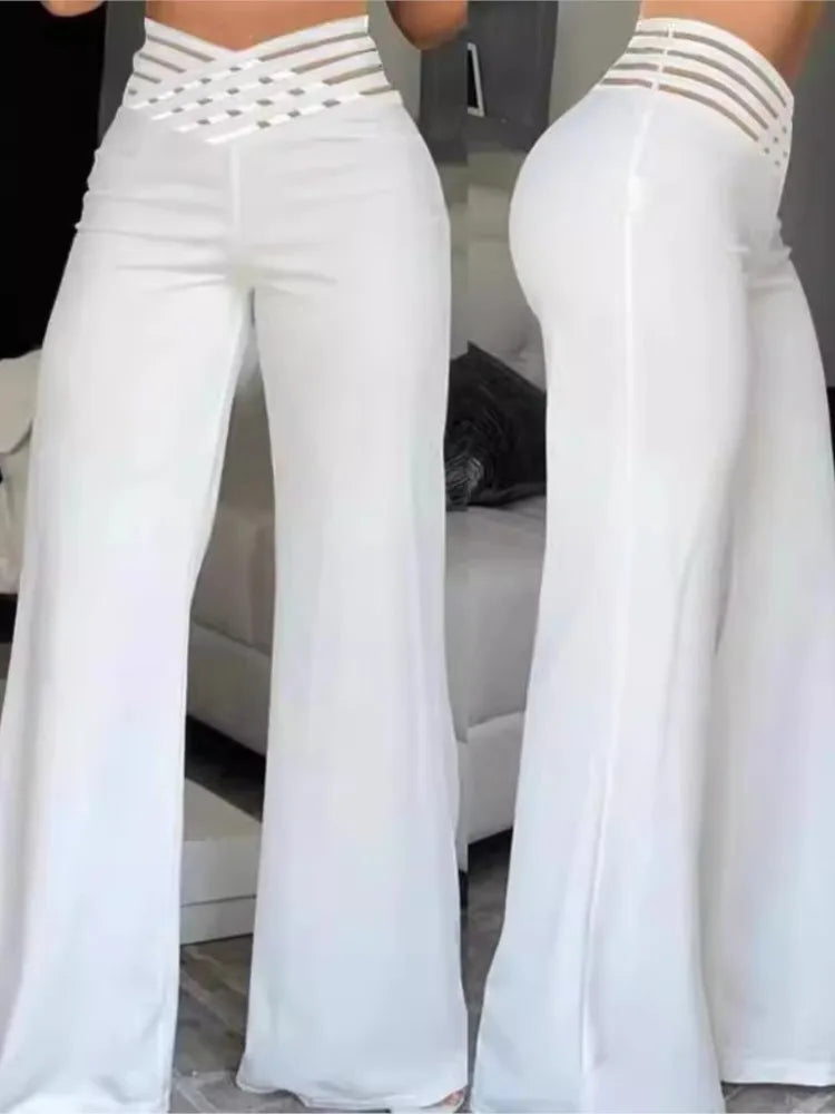 Calças femininas elegantes de cintura alta e pernas largas, primavera/outono, moda feminina, soltas, compridas, casuais, para escritório, sólidas, roupas femininas, novas calças