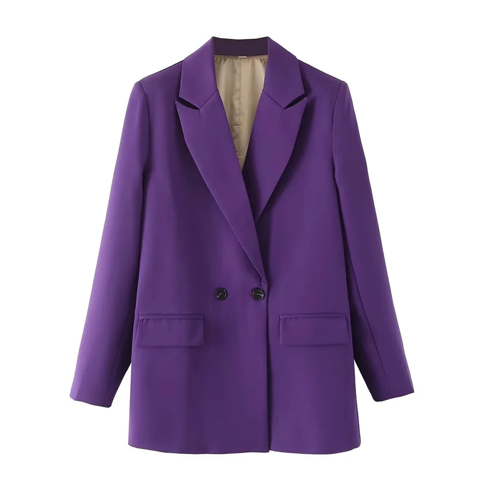 Blazer feminino chique de escritório TRZA, trespassado, vintage, casaco fashion, gola entalhada, manga comprida, agasalho feminino, tops estilosos