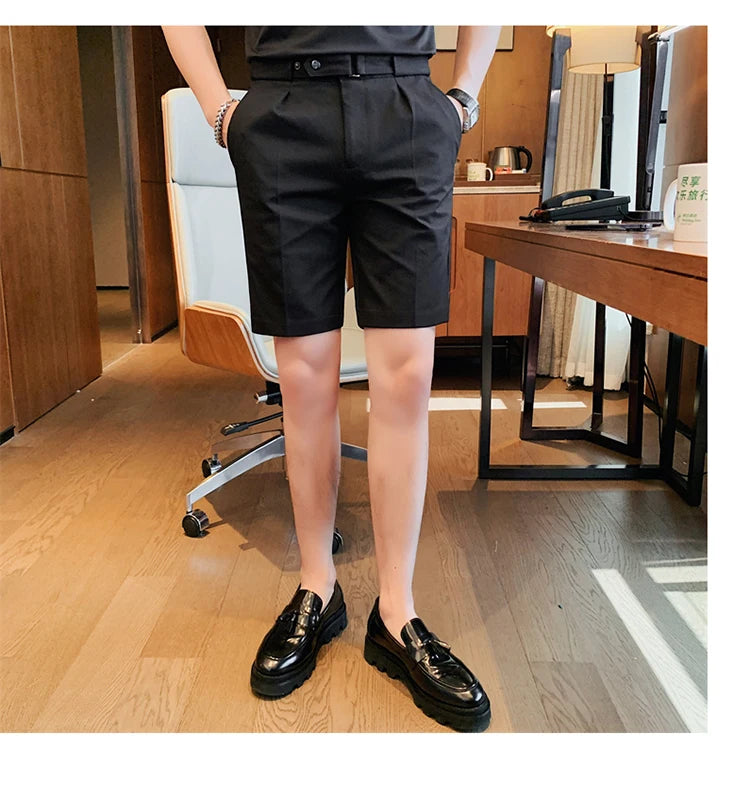 Shorts de terno estilo britânico de verão em 4 cores 2023, masculino, Nápoles, casual, slim fit, calça curta, fashion, slim fit, cor sólida