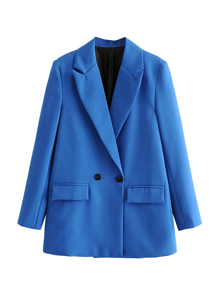 Blazer feminino chique de escritório TRZA, trespassado, vintage, casaco fashion, gola entalhada, manga comprida, agasalho feminino, tops estilosos