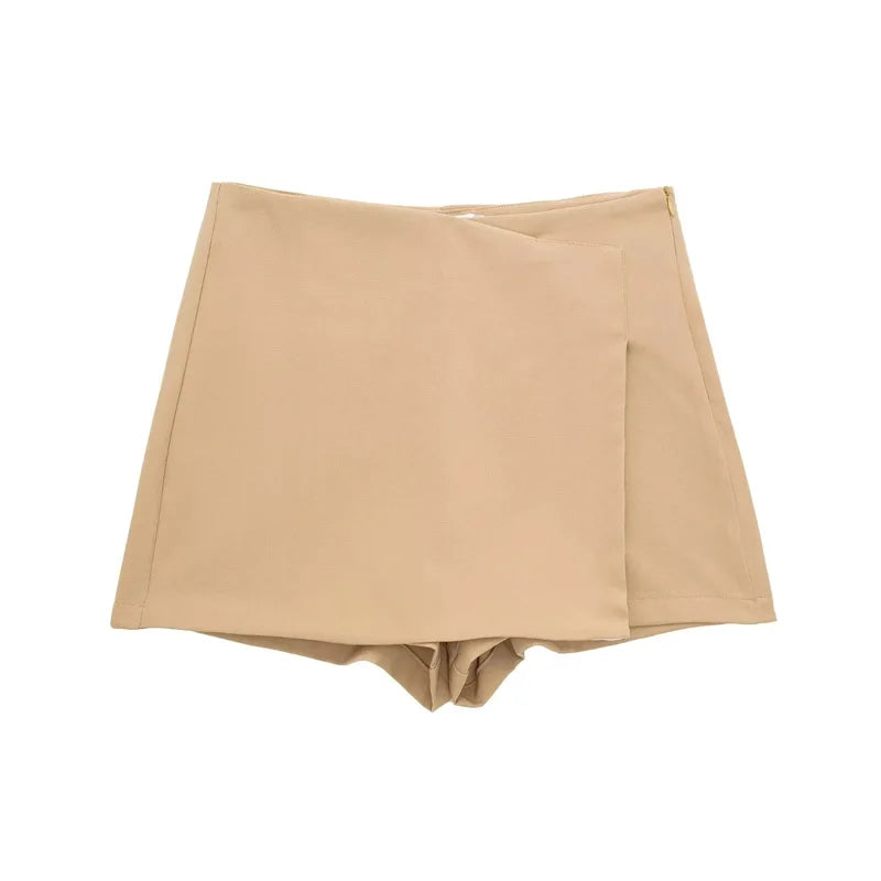 TRAF 2024 Falda pantalón asimétrica para mujer, minifalda negra de cintura alta, pantalones cortos informales tipo bermudas para mujer, faldas cortas de verano para mujer