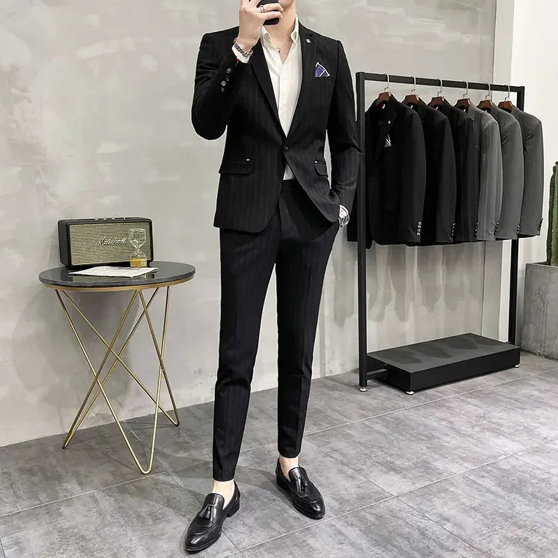 (Terno + Calças) Terno de Noivo de Duas Peças de Alta Qualidade, Casamento, Terno de Alta Qualidade, Negócios, Casual, Banquete, Tudo, Traje Homme De Luxe