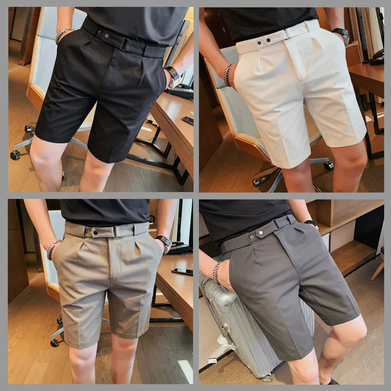 Shorts de terno estilo britânico de verão em 4 cores 2023, masculino, Nápoles, casual, slim fit, calça curta, fashion, slim fit, cor sólida
