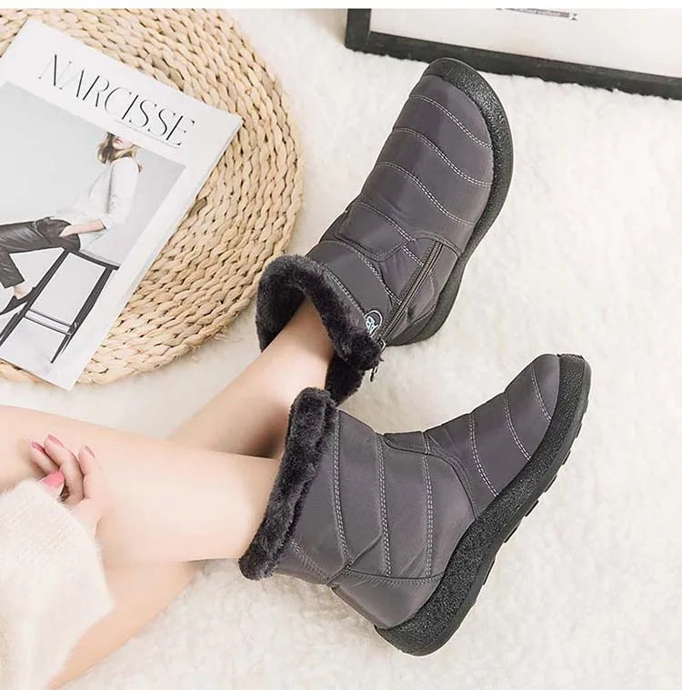 Botas de nieve para mujer, botas cómodas para mujer, zapatos impermeables para mujer, zapatos con cremallera, botas de invierno de piel suave para mujer, botas para mujer