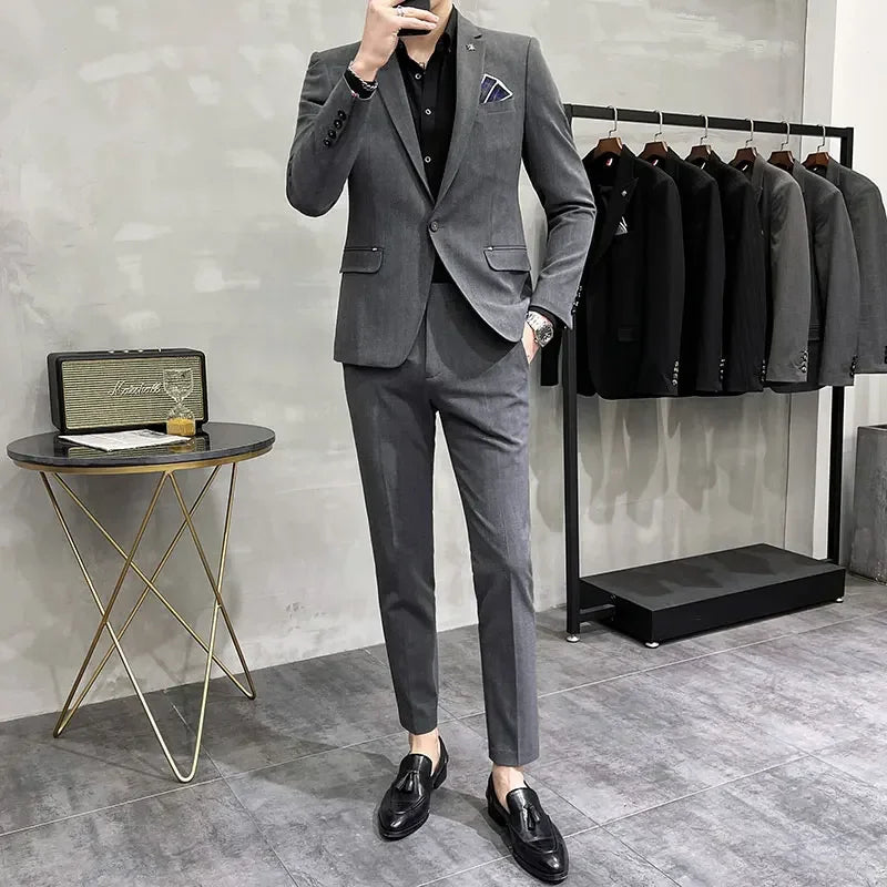 (Terno + Calças) Terno de Noivo de Duas Peças de Alta Qualidade, Casamento, Terno de Alta Qualidade, Negócios, Casual, Banquete, Tudo, Traje Homme De Luxe