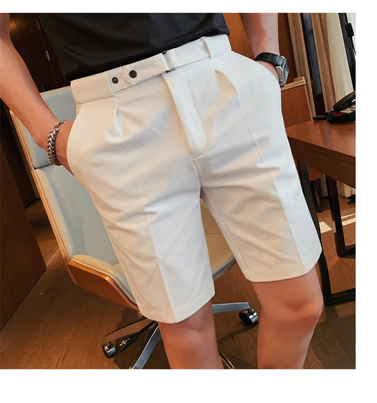Shorts de terno estilo britânico de verão em 4 cores 2023, masculino, Nápoles, casual, slim fit, calça curta, fashion, slim fit, cor sólida