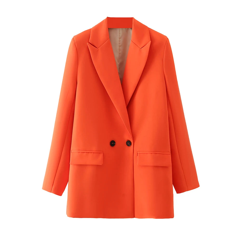 Blazer feminino chique de escritório TRZA, trespassado, vintage, casaco fashion, gola entalhada, manga comprida, agasalho feminino, tops estilosos