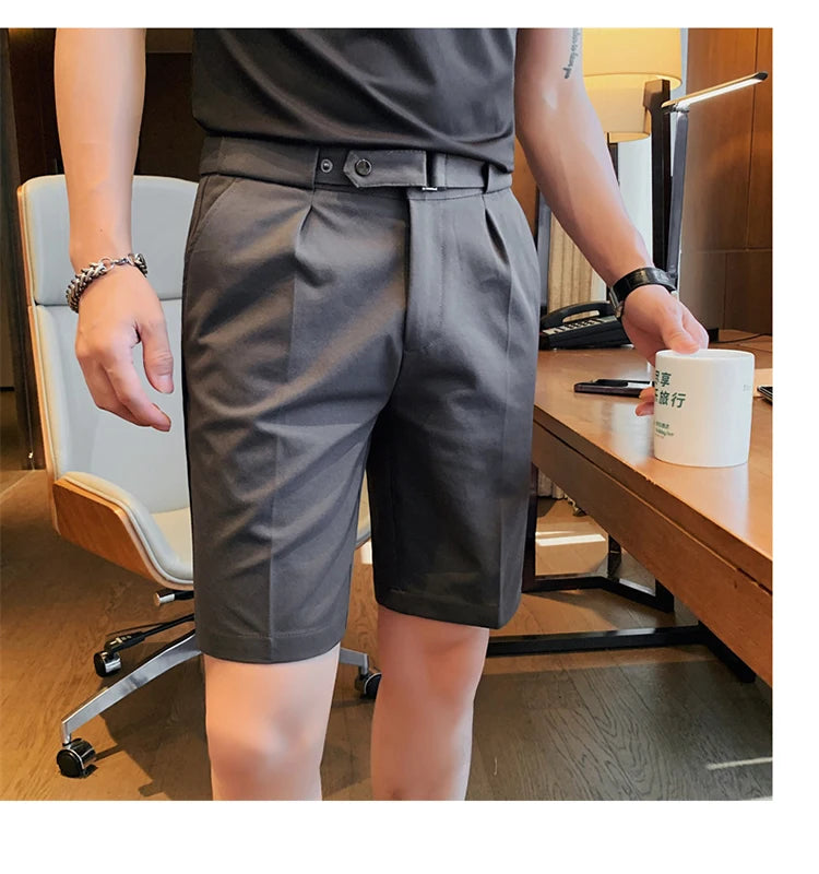 Shorts de terno estilo britânico de verão em 4 cores 2023, masculino, Nápoles, casual, slim fit, calça curta, fashion, slim fit, cor sólida