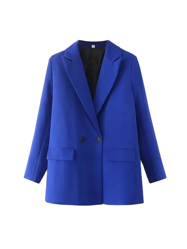 Blazer feminino chique de escritório TRZA, trespassado, vintage, casaco fashion, gola entalhada, manga comprida, agasalho feminino, tops estilosos