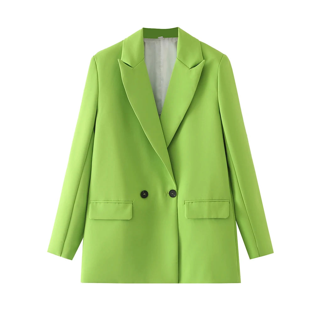 Blazer feminino chique de escritório TRZA, trespassado, vintage, casaco fashion, gola entalhada, manga comprida, agasalho feminino, tops estilosos