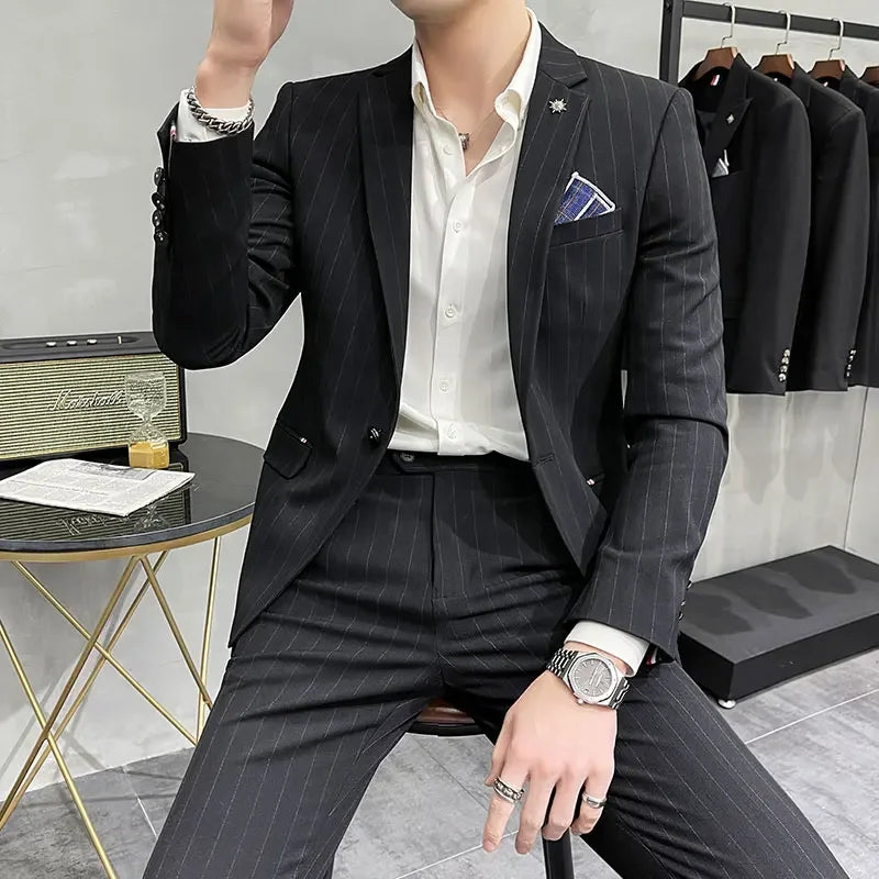 (Terno + Calças) Terno de Noivo de Duas Peças de Alta Qualidade, Casamento, Terno de Alta Qualidade, Negócios, Casual, Banquete, Tudo, Traje Homme De Luxe