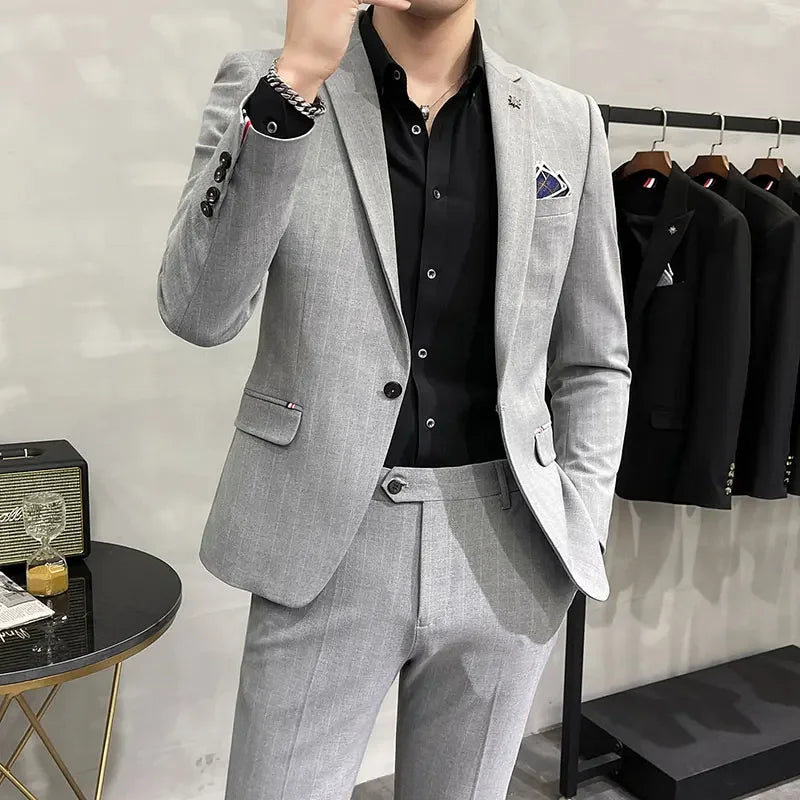 (Terno + Calças) Terno de Noivo de Duas Peças de Alta Qualidade, Casamento, Terno de Alta Qualidade, Negócios, Casual, Banquete, Tudo, Traje Homme De Luxe