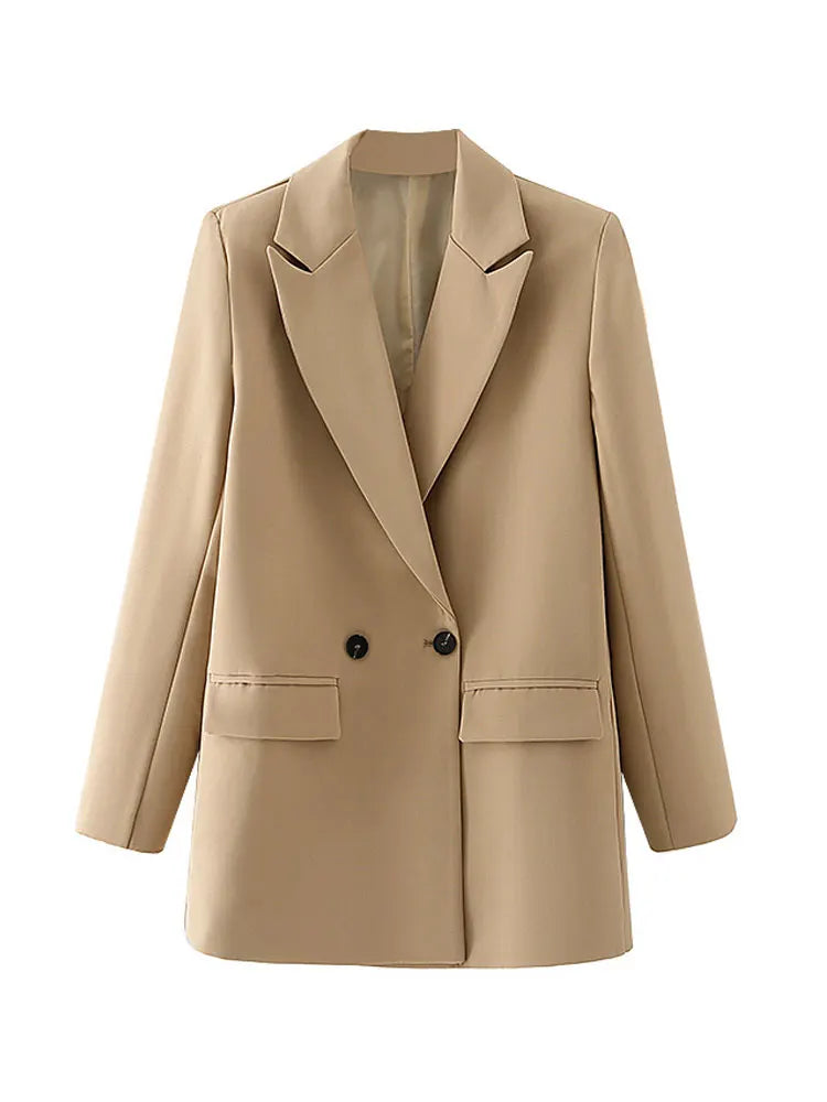 Blazer feminino chique de escritório TRZA, trespassado, vintage, casaco fashion, gola entalhada, manga comprida, agasalho feminino, tops estilosos