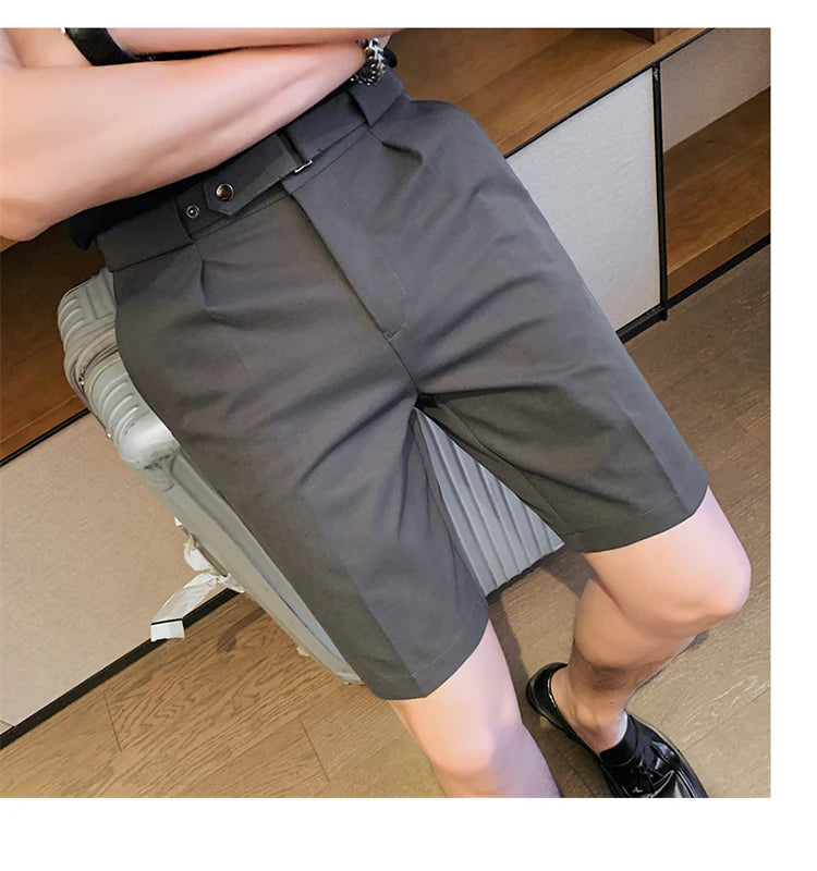 Shorts de terno estilo britânico de verão em 4 cores 2023, masculino, Nápoles, casual, slim fit, calça curta, fashion, slim fit, cor sólida