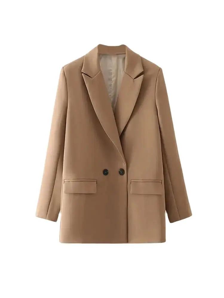 Blazer feminino chique de escritório TRZA, trespassado, vintage, casaco fashion, gola entalhada, manga comprida, agasalho feminino, tops estilosos