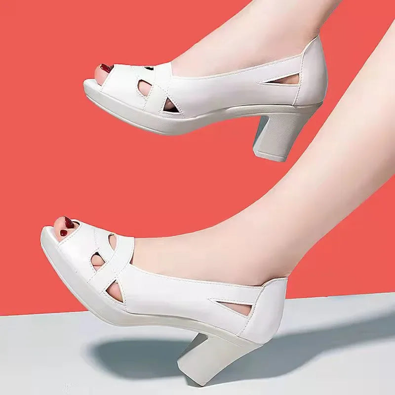 Fashion Women Shoes Plus Size Open Toe High Quality Spring Square Heel Shoes Casual Office Shoes CA126