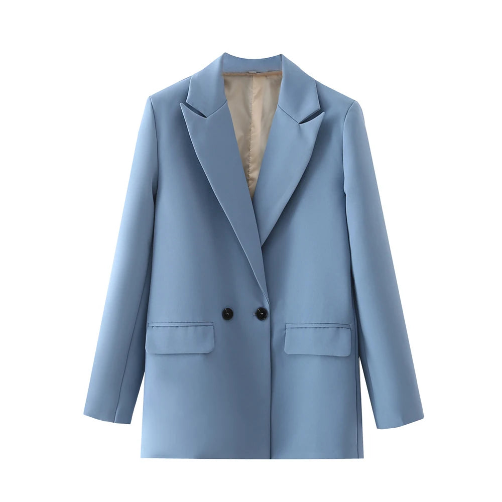 Blazer feminino chique de escritório TRZA, trespassado, vintage, casaco fashion, gola entalhada, manga comprida, agasalho feminino, tops estilosos