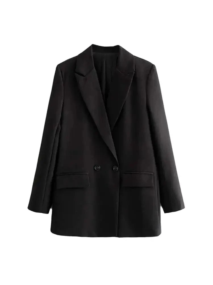 Blazer feminino chique de escritório TRZA, trespassado, vintage, casaco fashion, gola entalhada, manga comprida, agasalho feminino, tops estilosos