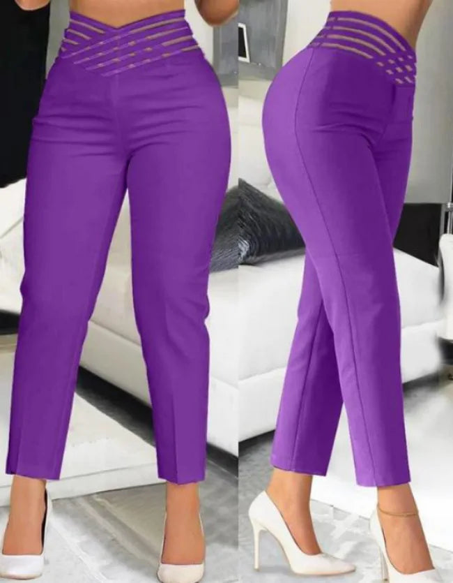 Calças femininas chiques da moda com detalhes de costura para escritório, vintage, cintura alta, zíper, calças justas femininas, calças de terno sólidas