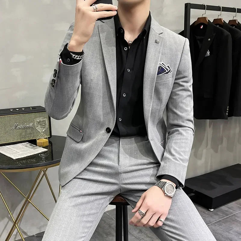 (Terno + Calças) Terno de Noivo de Duas Peças de Alta Qualidade, Casamento, Terno de Alta Qualidade, Negócios, Casual, Banquete, Tudo, Traje Homme De Luxe