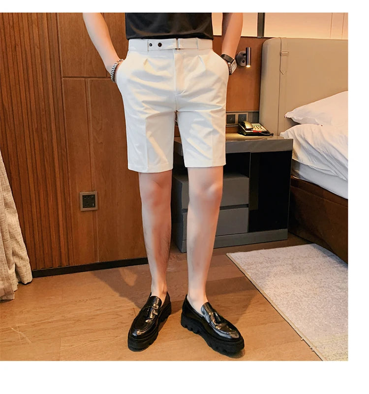 Shorts de terno estilo britânico de verão em 4 cores 2023, masculino, Nápoles, casual, slim fit, calça curta, fashion, slim fit, cor sólida