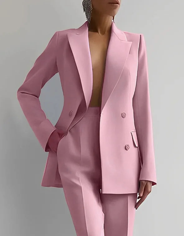 Conjunto de terno casual de manga comprida para primavera e outono, elegante, para escritório, feminino, cor sólida, slim, tops, blazer e calças, conjunto de duas peças, roupa feminina 2025