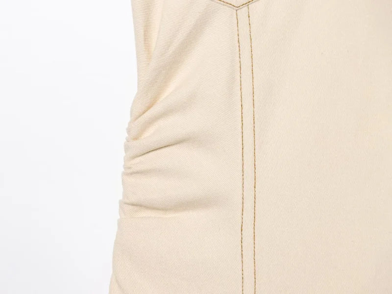 Vestido midi jeans ETJ 2025 traf primavera nova série 1975 com lapela e zíper lateral, moda, cintura franzida, slim, elegante