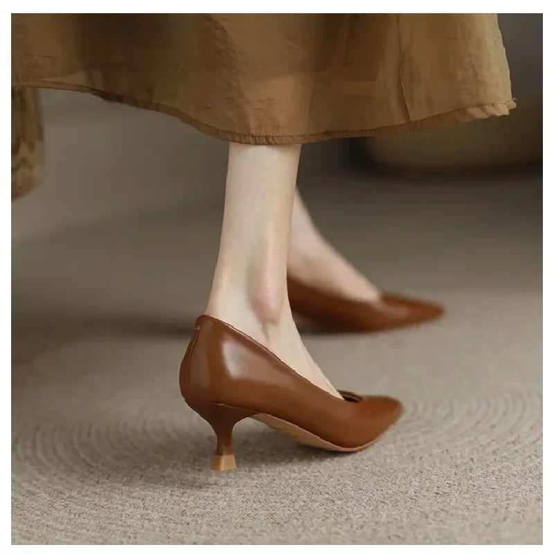 Luxury High Heel Shoes For Women Mid Heel Stiletto High Sandal Party Office 2019 Elegant Brown Small Heel Sexy