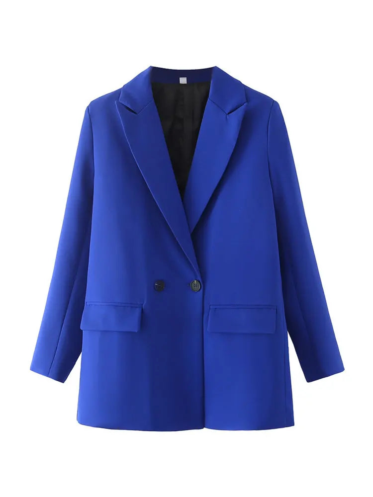 Blazer feminino chique de escritório TRZA, trespassado, vintage, casaco fashion, gola entalhada, manga comprida, agasalho feminino, tops estilosos