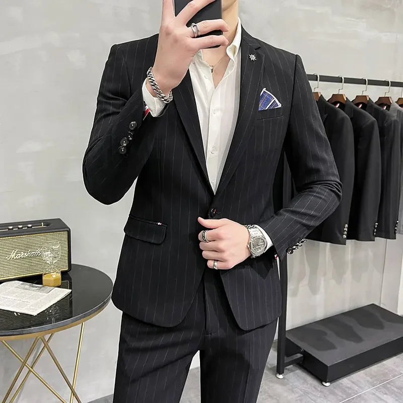 (Terno + Calças) Terno de Noivo de Duas Peças de Alta Qualidade, Casamento, Terno de Alta Qualidade, Negócios, Casual, Banquete, Tudo, Traje Homme De Luxe
