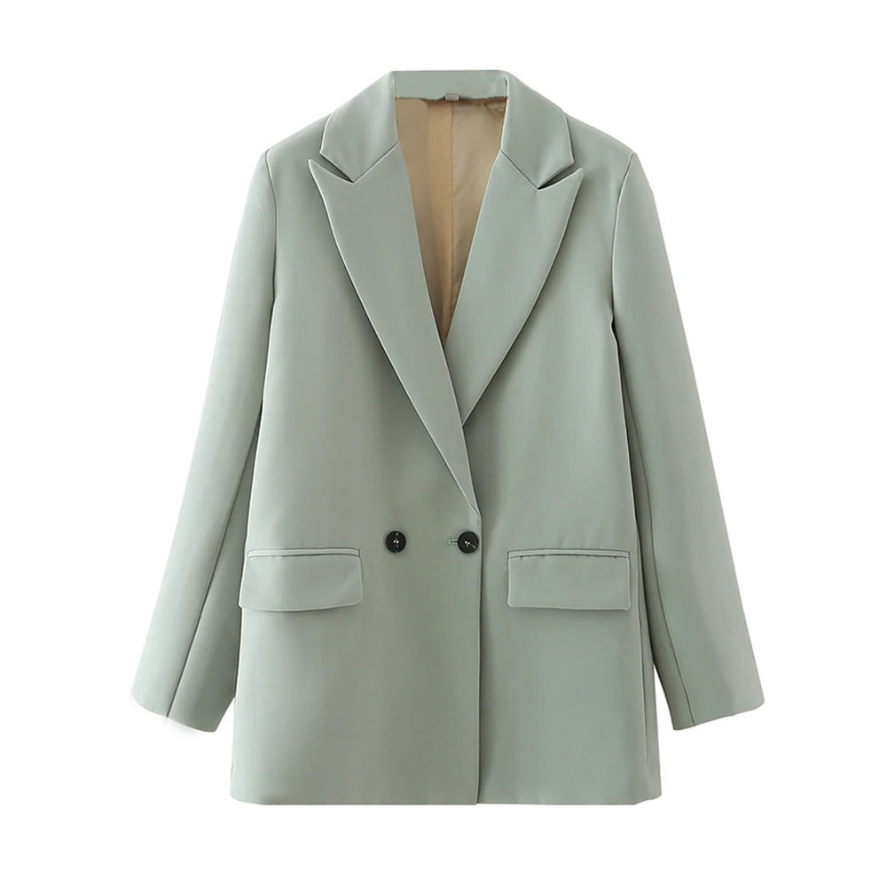 Blazer feminino chique de escritório TRZA, trespassado, vintage, casaco fashion, gola entalhada, manga comprida, agasalho feminino, tops estilosos