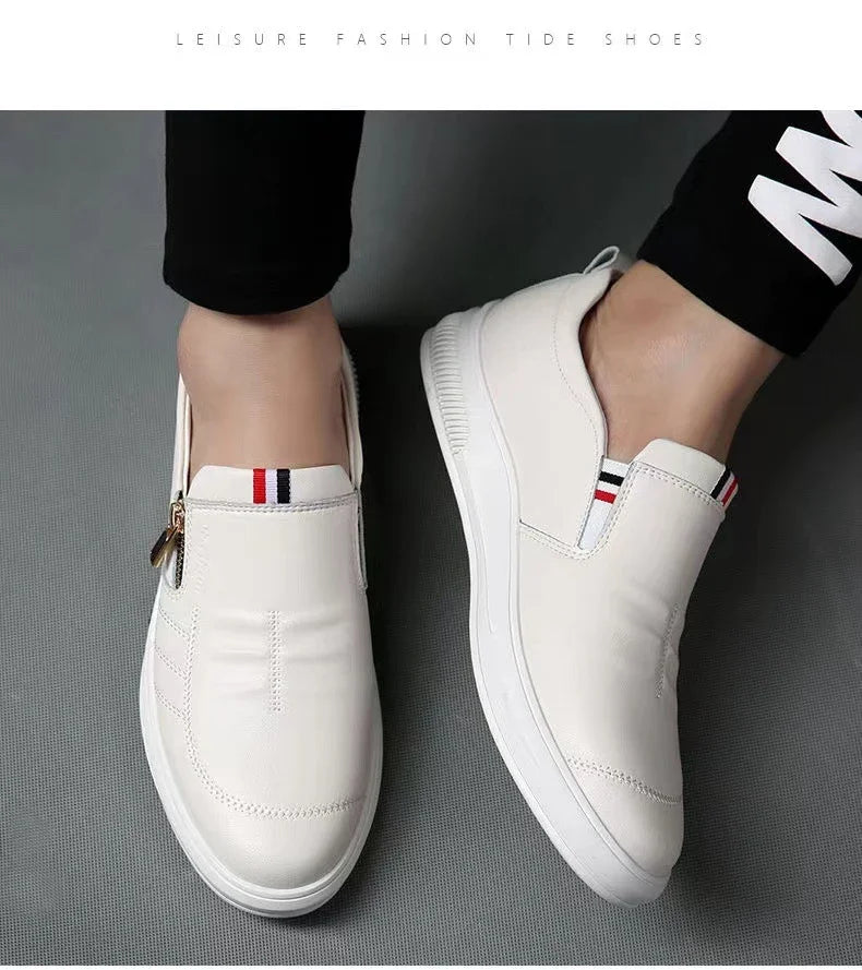 Zapatos casuales de piel sintética para hombre, mocasines de marca de moda, zapatillas de negocios con cremallera, mocasines cómodos, zapatillas deportivas para hombre