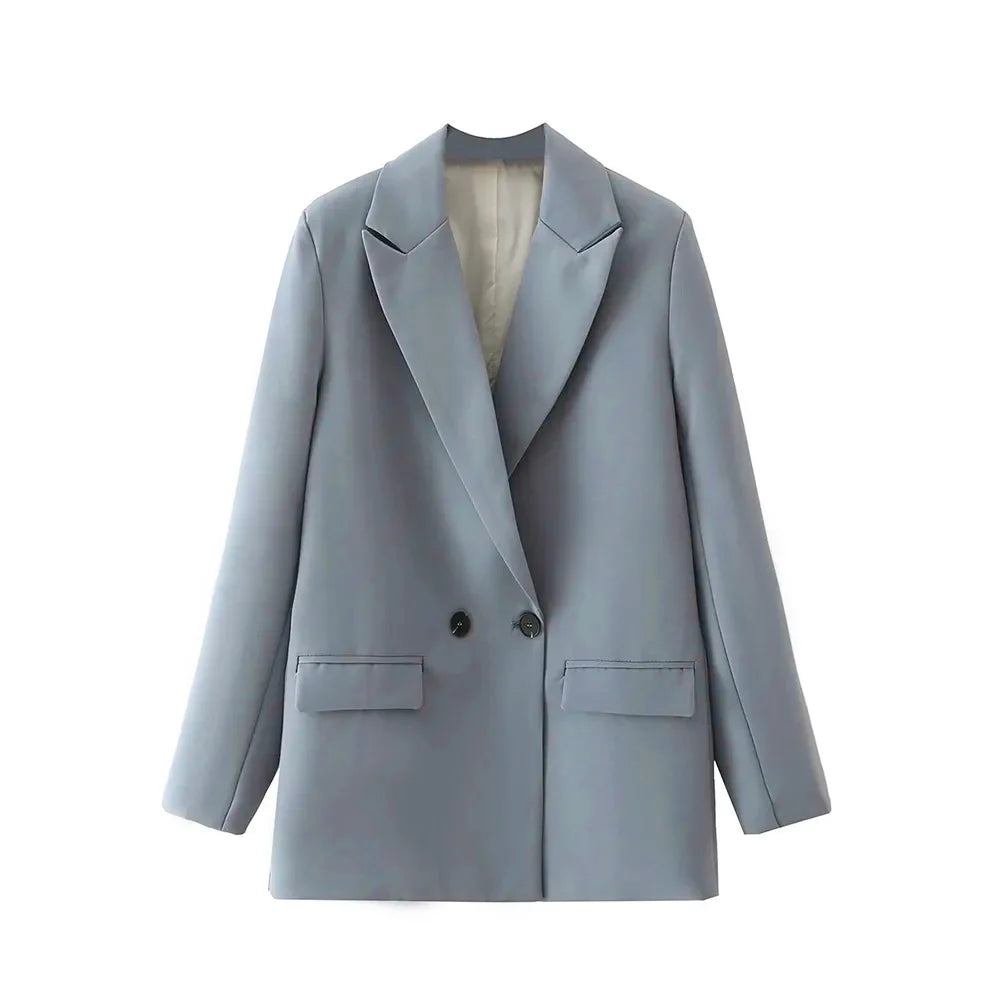 Blazer feminino chique de escritório TRZA, trespassado, vintage, casaco fashion, gola entalhada, manga comprida, agasalho feminino, tops estilosos