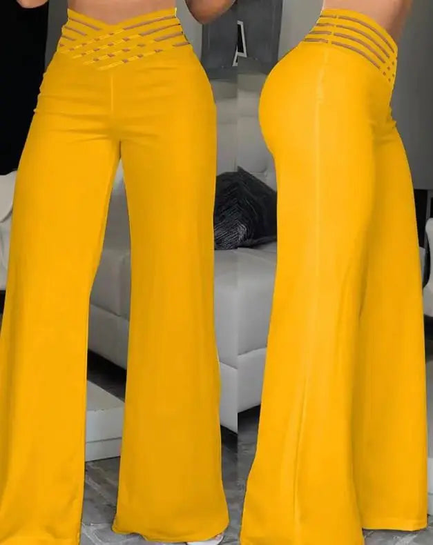 Calças femininas elegantes de cintura alta e pernas largas, primavera/outono, moda feminina, soltas, compridas, casuais, para escritório, sólidas, roupas femininas, novas calças