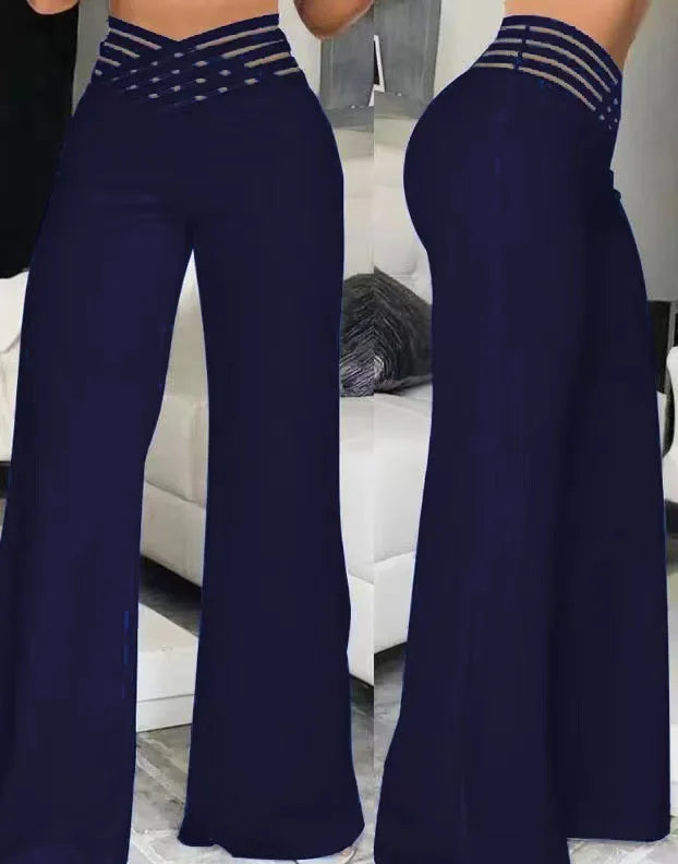 Calças femininas elegantes de cintura alta e pernas largas, primavera/outono, moda feminina, soltas, compridas, casuais, para escritório, sólidas, roupas femininas, novas calças