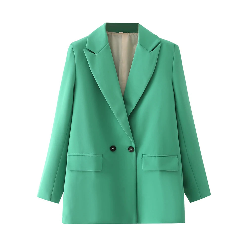 Blazer feminino chique de escritório TRZA, trespassado, vintage, casaco fashion, gola entalhada, manga comprida, agasalho feminino, tops estilosos