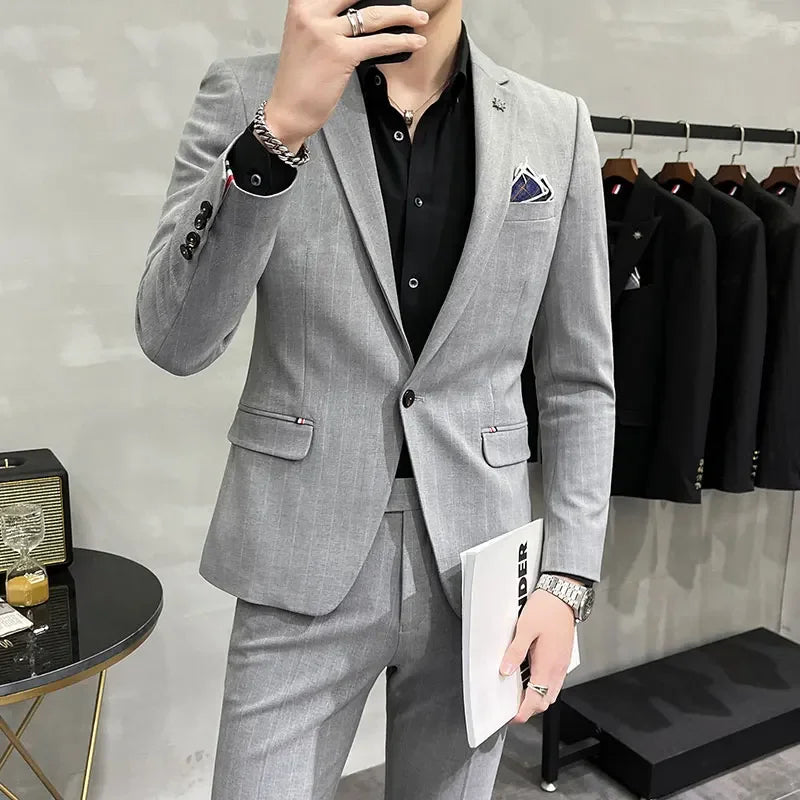 (Terno + Calças) Terno de Noivo de Duas Peças de Alta Qualidade, Casamento, Terno de Alta Qualidade, Negócios, Casual, Banquete, Tudo, Traje Homme De Luxe