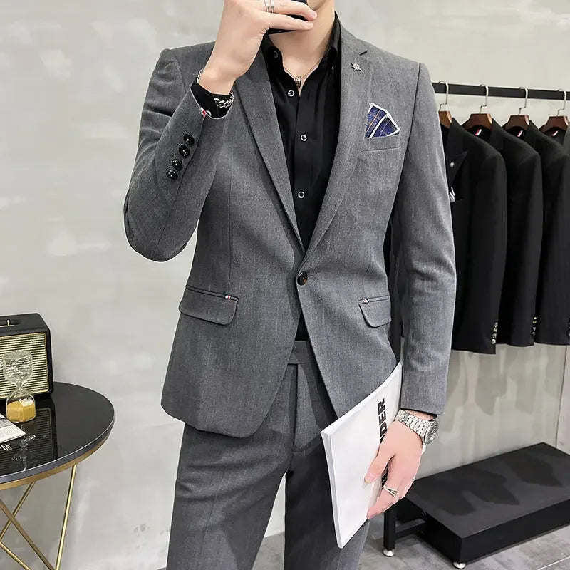 (Terno + Calças) Terno de Noivo de Duas Peças de Alta Qualidade, Casamento, Terno de Alta Qualidade, Negócios, Casual, Banquete, Tudo, Traje Homme De Luxe