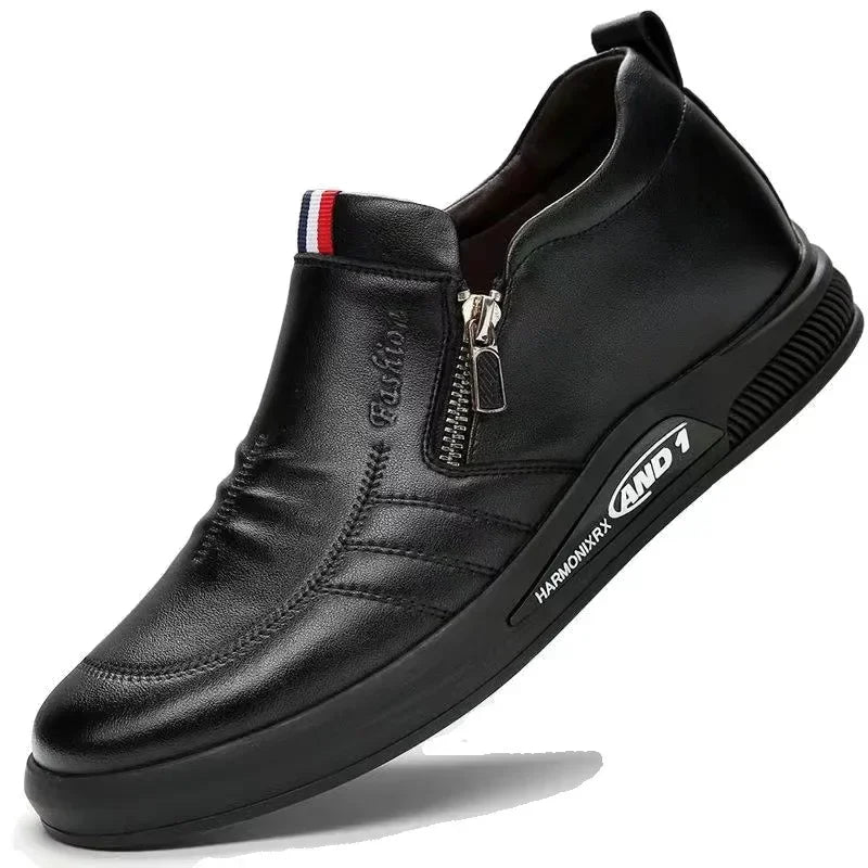 Zapatos casuales de piel sintética para hombre, mocasines de marca de moda, zapatillas de negocios con cremallera, mocasines cómodos, zapatillas deportivas para hombre