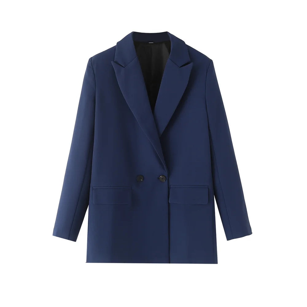Blazer feminino chique de escritório TRZA, trespassado, vintage, casaco fashion, gola entalhada, manga comprida, agasalho feminino, tops estilosos